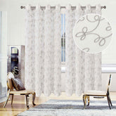 Traditional Embroidered Scroll Sheer Grommet Curtain Panel Set